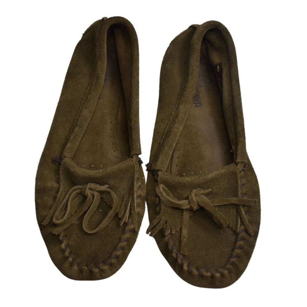 Minnetonka Kilty Soft Sole Moccasin Shoes Green Casual Flats Womens 9